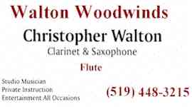 Walton Woodwinds gives musical instruction on Clarinet, Saxophone and Flute - studio musician - private instruction - entertainment for all occasions    Walton.jpg (5023 bytes)