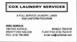 Cox Laundry - full service including laundrt, linen and uniform programs    cox.jpg (5896 bytes)